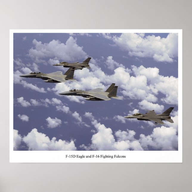 Póster F-15D Águila y F-16 Falcons de combate (Frente)