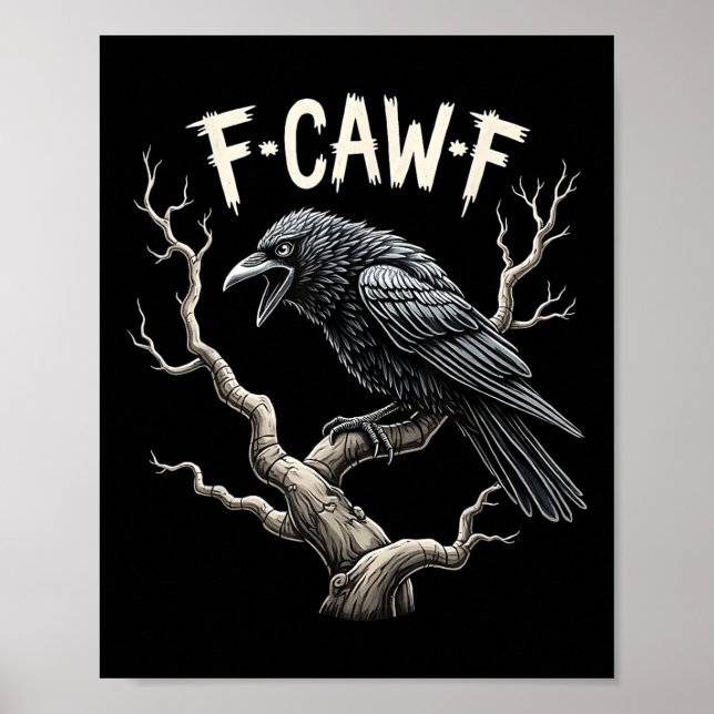 Póster F-caw-f Funny Raven Crow Vintage Gothic Bird Pun (Frente)