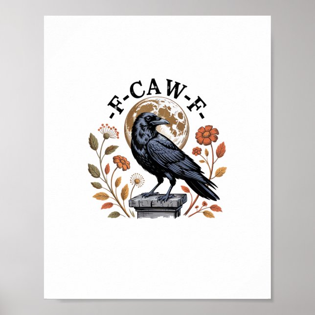 Póster F-Caw-F Raven Moon Gothic Halloween Crow Bird Love (Frente)