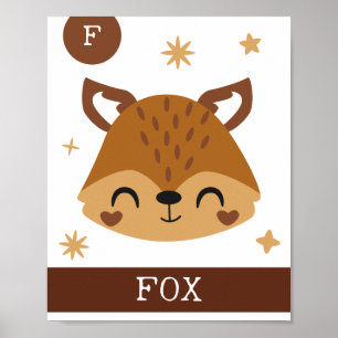 Póster F es para Fox, Nursery, Bedroom, Kids' Wall Art