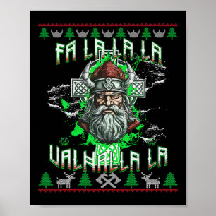 Póster Fa La 8 Valhalla Santa Hat Viking Skull Navidades