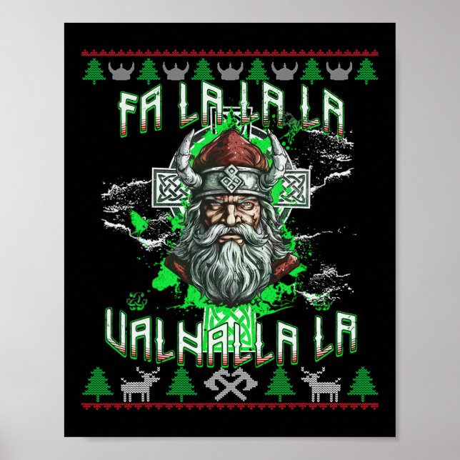 Póster Fa La 8 Valhalla Santa Hat Viking Skull Navidades (Frente)
