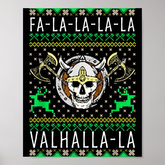 Póster Fa-la-la-la Valhalla-la Viking God Ugly Christmas  (Frente)