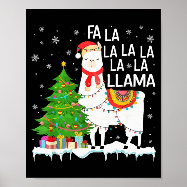 Póster Fa La La Llama Christmas Funny Xmas Pajamas Animal (Frente)