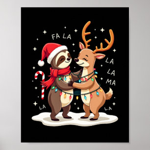 Póster Fa La La Llama Luces de Navidad Perezoso Montando 