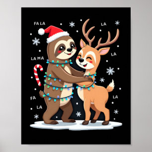 Póster Fa La La Llama Luces de Navidad Perezoso Montando 