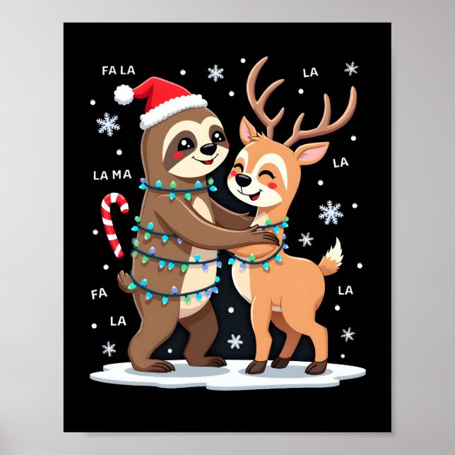 Póster Fa La La Llama Luces de Navidad Perezoso Montando  (Frente)
