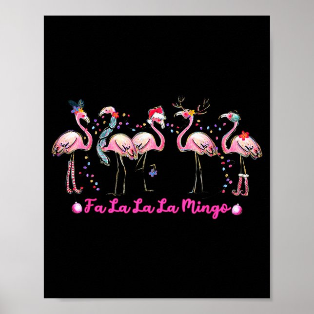 Póster Fa La La Mingo Flamingo Christmas Tree Lights Troc (Frente)