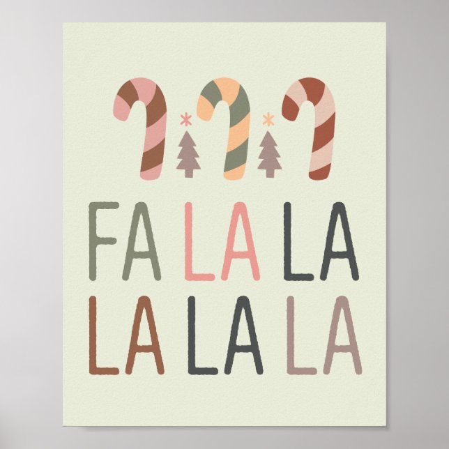 Póster Fa La La Navidades Retro Boho Tree Candycane (Frente)