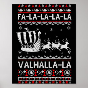 Póster Fa La La Valhalla Barco Vikingo Navidad Xmas Feo
