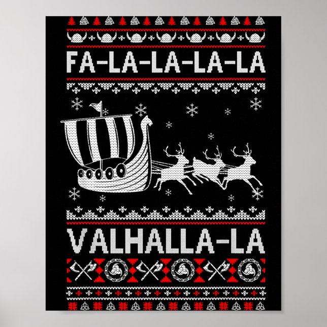 Póster Fa La La Valhalla Barco Vikingo Navidad Xmas Feo  (Frente)