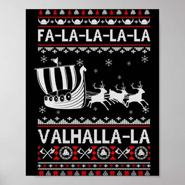 Póster Fa La La Valhalla Viking Ship Christmas Xmas Ugly  (Frente)