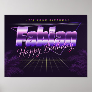 Póster Fabian Nombre Vorname lila retro Poster Geburtstag