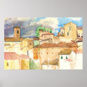 Póster Fabriano Italia Tejados Iluminados por el Sol Acua