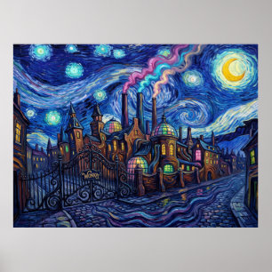 Póster Fábrica de Chocolate Wonka Noche Estrellada Paisaj