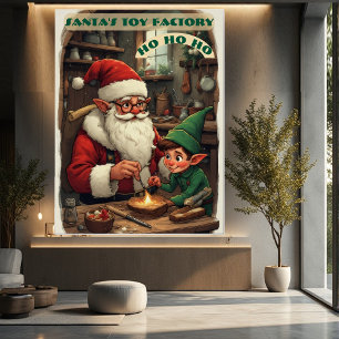 Póster Fábrica de juguetes vintage del ayudante duende de