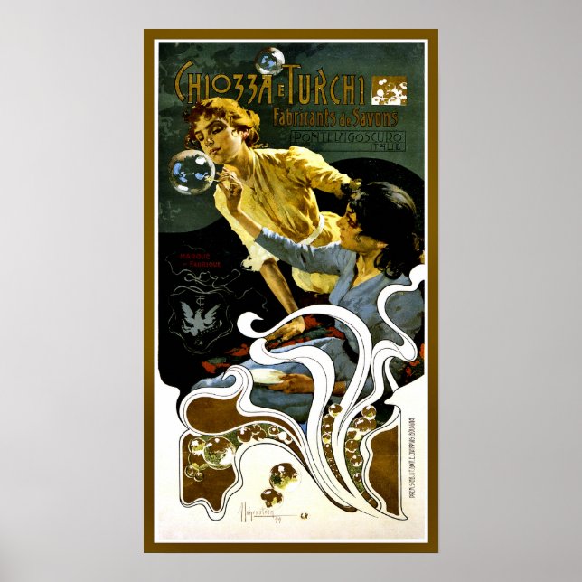 Póster Fabricante de jabón Art Nouveau de época y vertica (Frente)