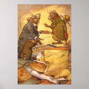 Póster Fábula vintage de Esopo, Ratón de Campo, Ratón de