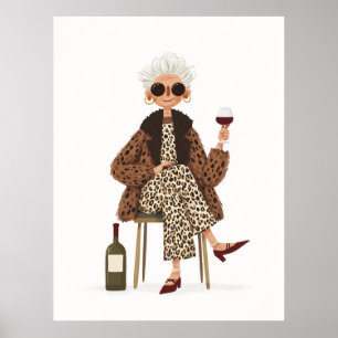 Póster Fabulosa abuela al estilo leopardo