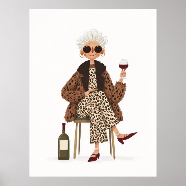 Póster Fabulosa abuela al estilo leopardo (Frente)