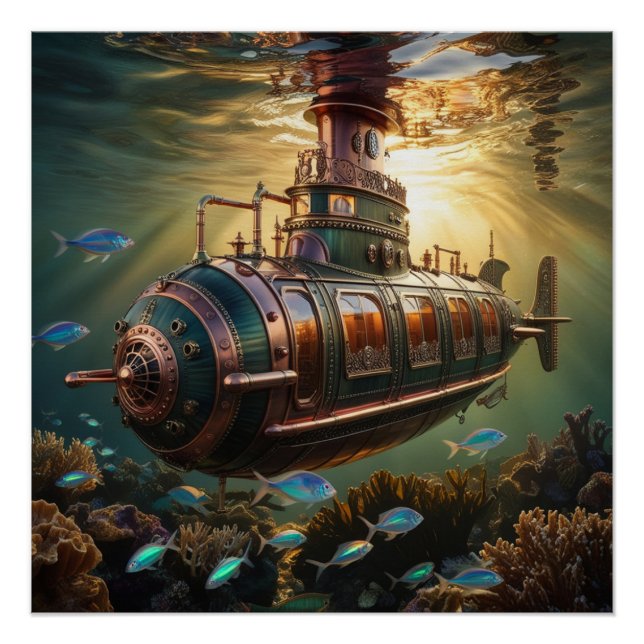 Póster Fabuloso barco submarino Steampunk (Anverso)