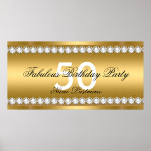 Póster Fabuloso Elegante Banner de Cumpleaños con Perlas