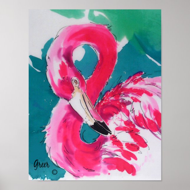 Póster Fabuloso Flamingo Bird Tropical Art Print (Frente)