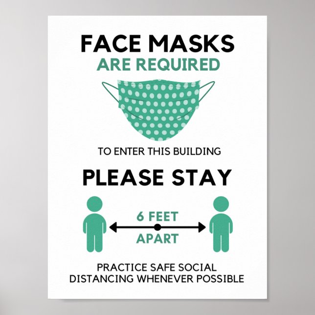 Póster Face Mask Required Poster, Six feet Apart (Frente)