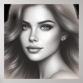 Póster Face of a Cute Young Woman on a 24x24 Bedroom Wall