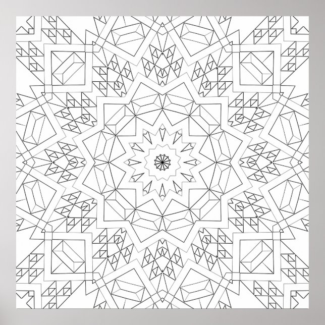 Póster Faceted Crystal Mandala Geometry Coloring Art (Frente)