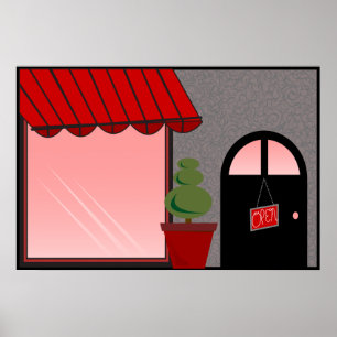 Póster Fachada de tienda boutique topiaria abierta rojo n