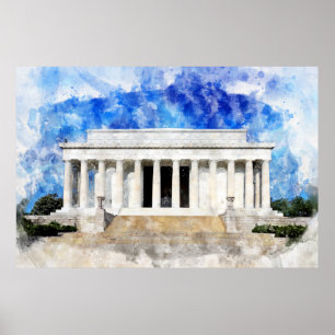 Póster fachada del Monumento a Lincoln en acuarela