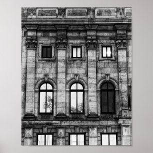 Póster Fachada neoclásica en blanco y negro