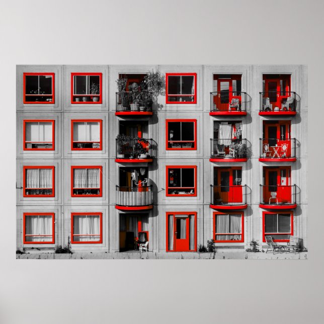 Póster Fachada Roja Zuidoost Balcony Building Photography (Frente)