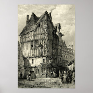 Póster Fachwerk House Tress Jesse Joigny Vintage Scene
