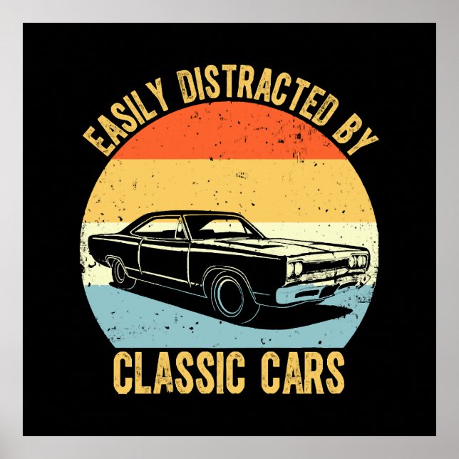 Póster Fácilmente Distraído Por Coches Clásicos (Frente)