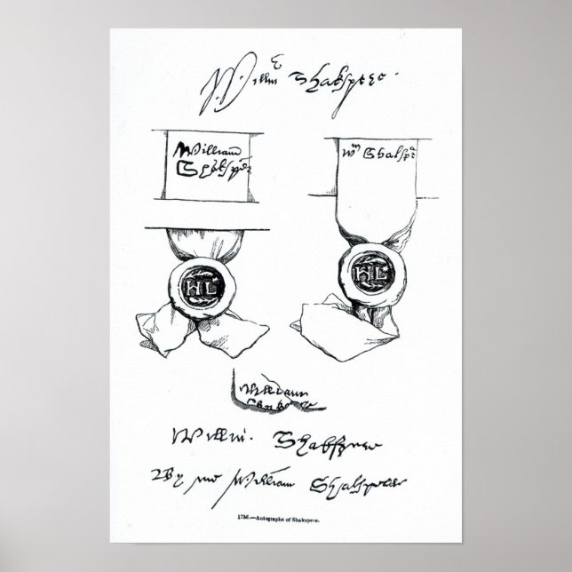 Póster Facsímiles de la firma de William Shakespeare (Frente)