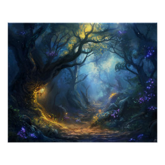 Póster Fae Fantasy Forest Night Scene