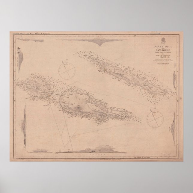 Póster Faial de época, Mapa de la isla de San Jorge y Pic (Frente)