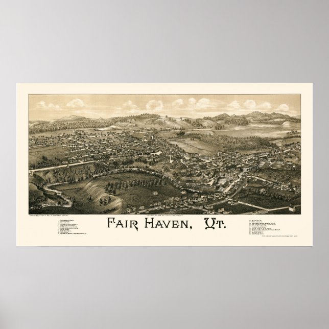 Póster Fair Haven, VT Panoramic Map - 1886 (Frente)