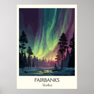 Póster Fairbanks Alaska Luces del Norte Aurora