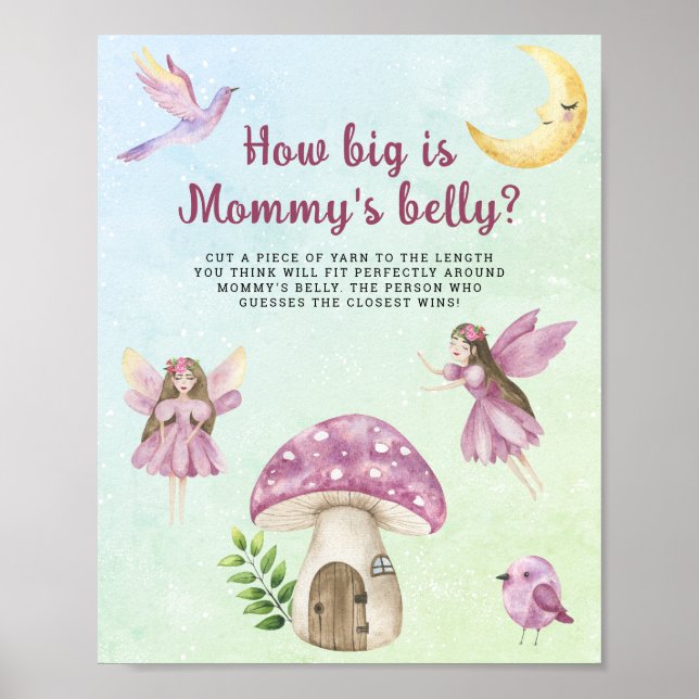 Póster Fairies baby shower How big is mommy's belly game  (Frente)