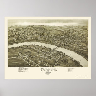 Póster Fairmont, mapa panorámico de WV - 1897