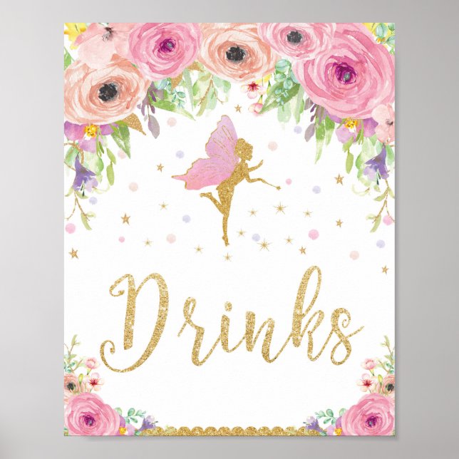 Póster Fairy Baby Shower Birthday Drinks Rótulo Poster (Frente)
