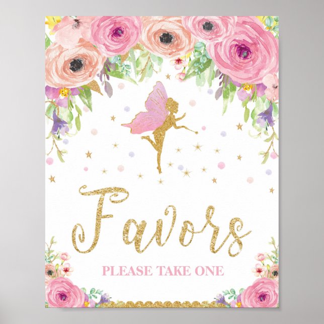 Póster Fairy Baby Shower Birthday Favor Rótulo Poster (Frente)