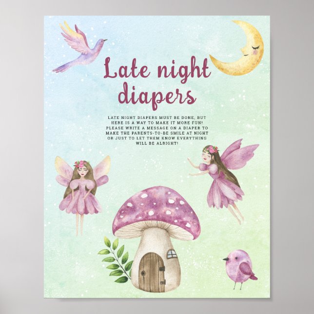 Póster Fairy baby shower Late night diapers game (Frente)