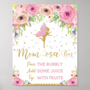 Póster Fairy Baby Shower Mimosa Bar Rótulo Baby Floral