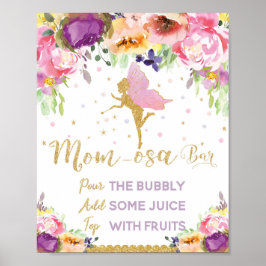 Póster Fairy Baby Shower Mimosa Bar Rótulo Baby Floral