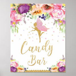 Póster Fairy Birday Candy Bar Rótulo Baby Shower