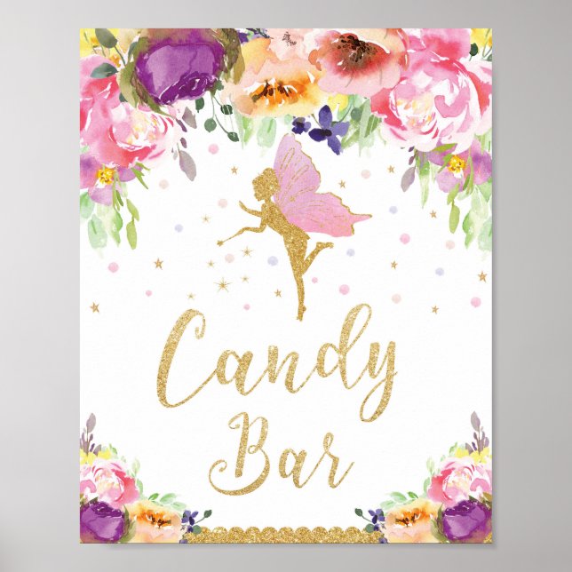 Póster Fairy Birday Candy Bar Rótulo Baby Shower (Frente)
